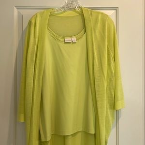 Chicos Size 2 chartreuse 3/4 lightweight cardigan